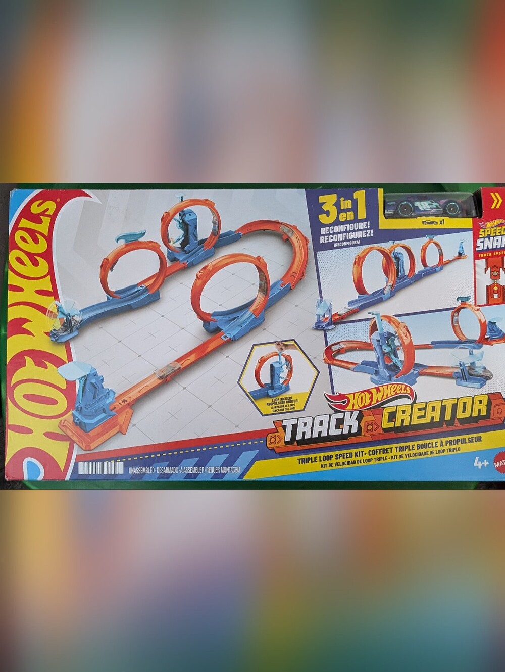 Hot Wheels Toy Vehicle Track Creator Triple Loop Kit  Speed Snap